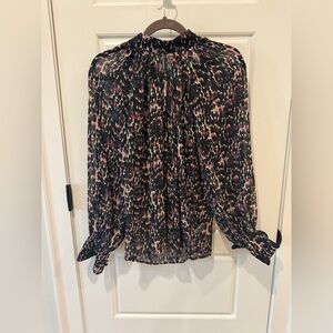 Sheer Premium by Molly Bracken Black and Pink Patterned Blouse